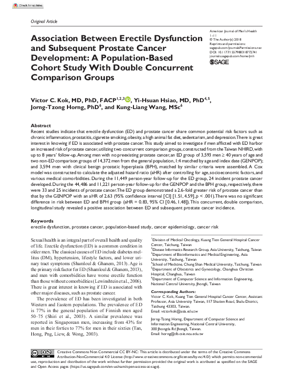 (PDF) Association Between Erectile Dysfunction and Subsequent Prostate ...