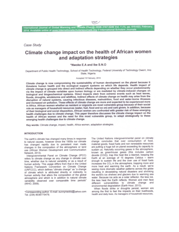 (DOC) Climate Change Impact on the Health of African Women and ...