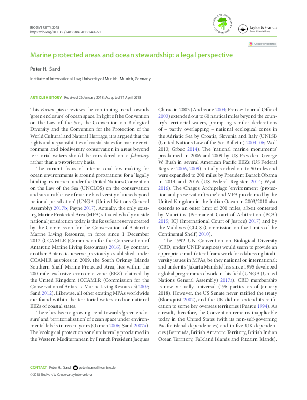 (PDF) Marine protected areas and ocean stewardship: a legal perspective