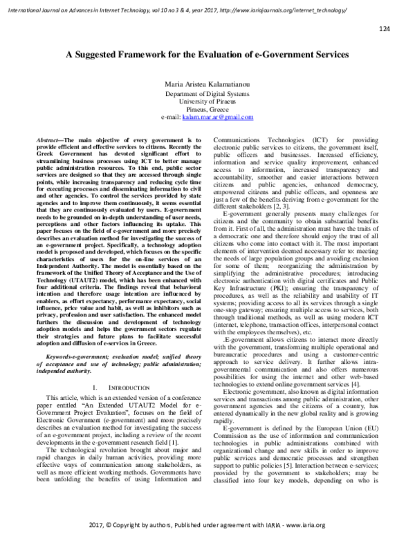 (PDF) A Suggested Framework for the Evaluation of e-Government Services