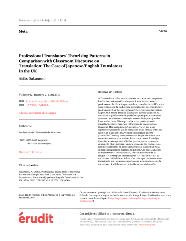(PDF) Professional translators’ theorising patterns in comparison with ...