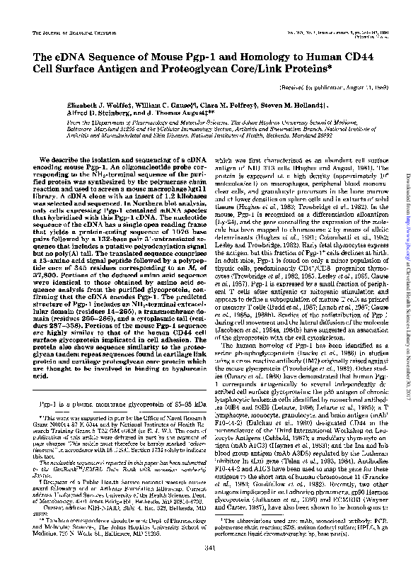 (PDF) The cDNA Sequence of Mouse Pgp-1 and Homology to Human CD44 Cell ...