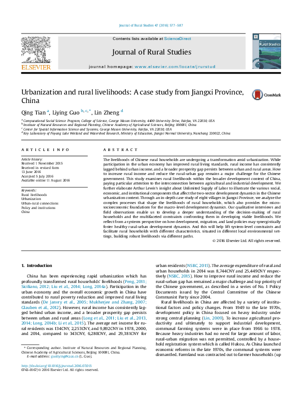 (PDF) Urbanization and rural livelihoods: A case study from Jiangxi ...