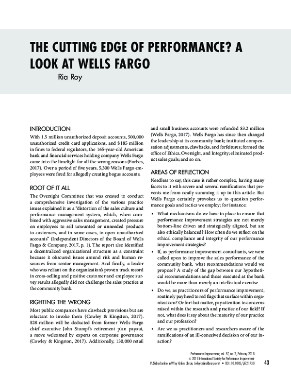 (PDF) The Cutting Edge Of Performance? A Look At Wells Fargo Ria Roy