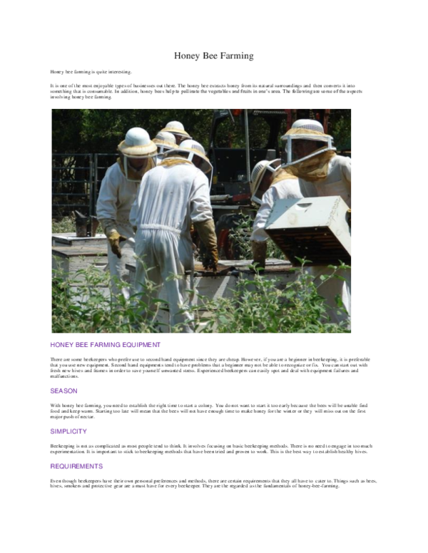 (DOC) Honey Bee Farming