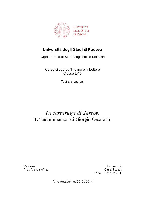 (PDF) La Tartaruga di Jastov. L'