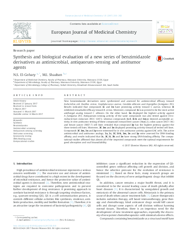 (PDF) Synthesis and biological evaluation of a new series of ...