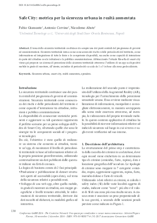 (PDF) Safe City: metrica per la sicurezza urbana in realtà aumentata
