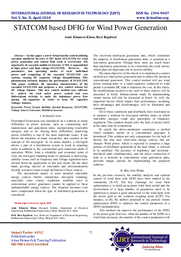 (PDF) STATCOM based DFIG for Wind Power Generation