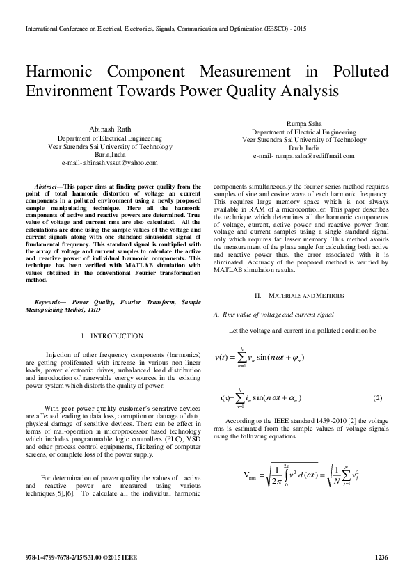(PDF) Harmonic Component Measurement in Polluted Environment Towards