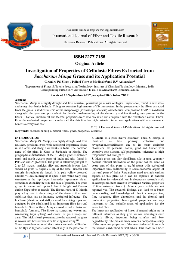 (PDF) Investigation of Properties of Cellulosic Fibres Extracted from