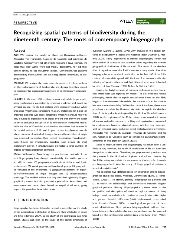 (PDF) Recognizing spatial patterns of biodiversity during the ...