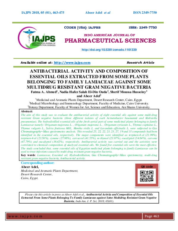 (PDF) ANTIBACTERIAL ACTIVITY AND COMPOSITION OF ESSENTIAL OILS
