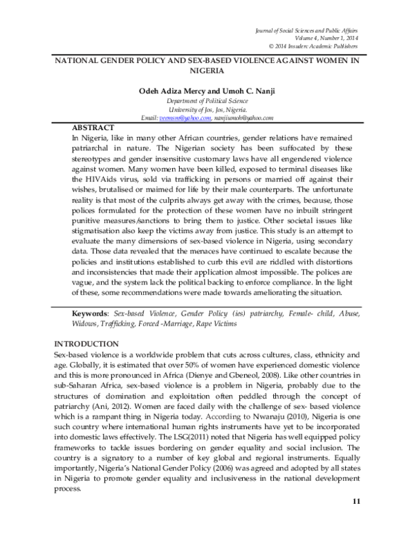 (PDF) NATIONAL GENDER POLICY AND SEX-BASED VIOLENCE AGAINST WOMEN IN ...