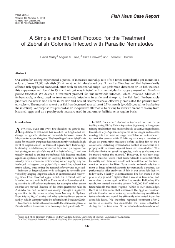 (PDF) A Simple and Efficient Protocol for the Treatment of Zebrafish ...