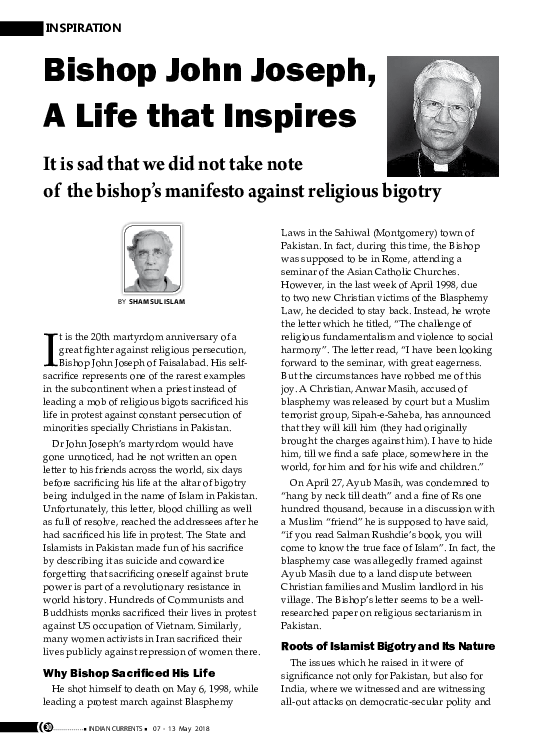 (PDF) MARTYR JOHN JOSEPH, A LIFE THAT INSPIRES SAD THAT WE DID