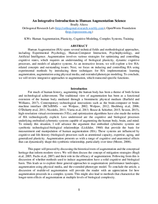 (PDF) An Integrative Introduction to Human Augmentation Science