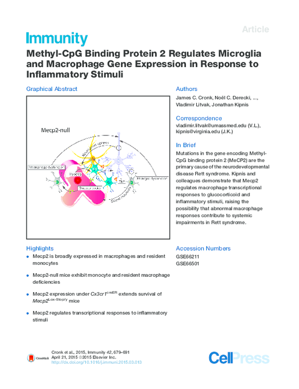 (PDF) Methyl-CpG Binding Protein 2 Regulates Microglia and Macrophage ...