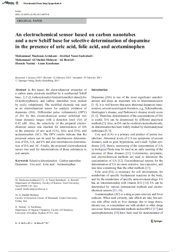 (PDF) An electrochemical sensor based on carbon nanotubes and a new ...