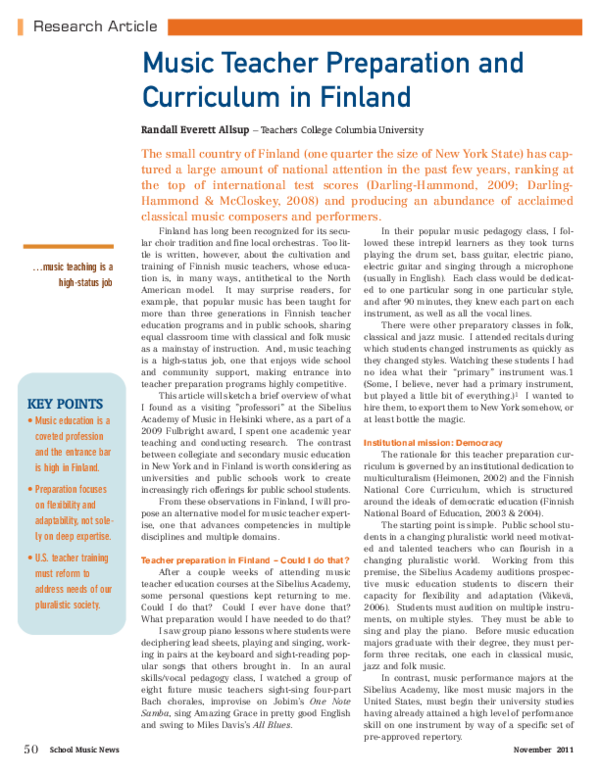 (PDF) Teacher Preparation Curriculum in Finland Randall E Allsup