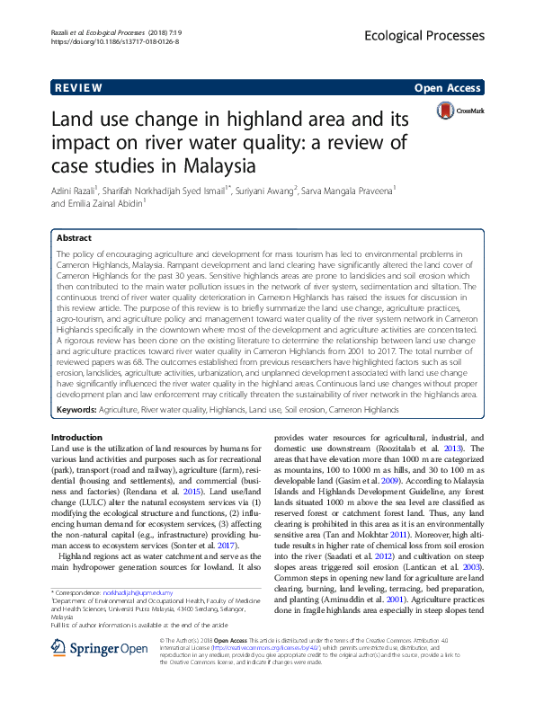 (PDF) Land use change in highland area and its impact on river water