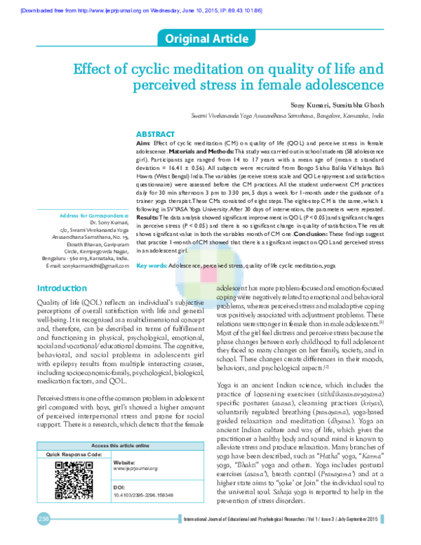(PDF) Effect of cyclic meditation on quality of life and perceived ...