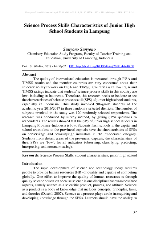 (PDF) Science Process Skills Characteristics of Junior High School ...