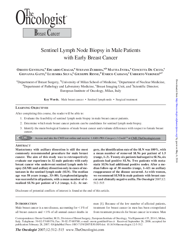 (PDF) Sentinel Lymph Node Biopsy in Male Patients with Early Breast Cancer