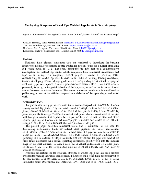 (PDF) Mechanical Response of Steel Pipe Welded Lap Joints in Seismic Areas