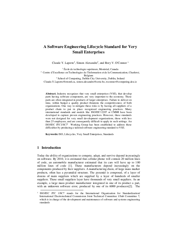 (PDF) A Software Engineering Lifecycle Standard for Very Small Enterprises