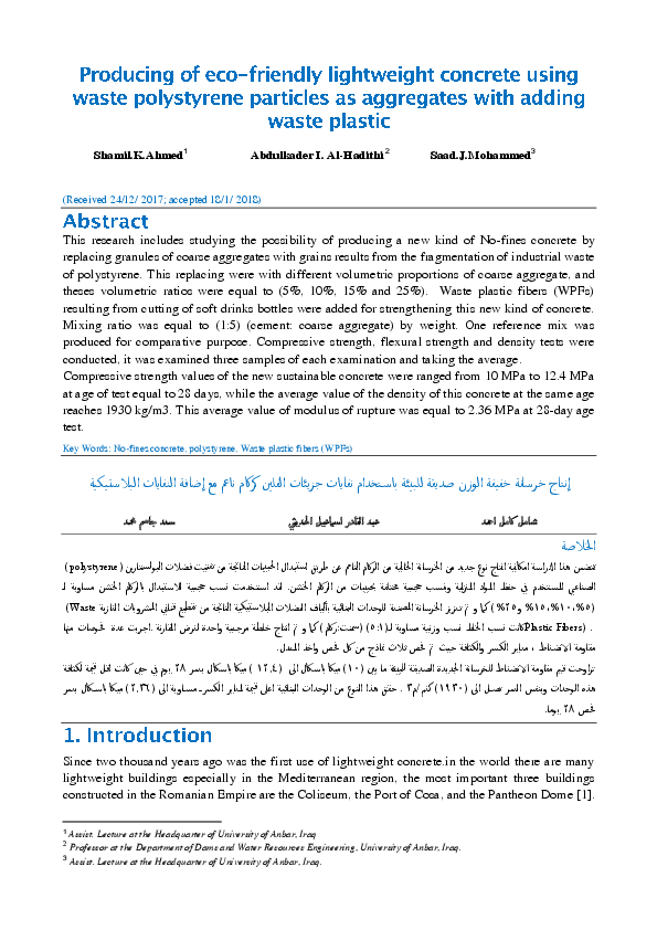 (PDF) Producing of eco-friendly lightweight concrete using waste ...