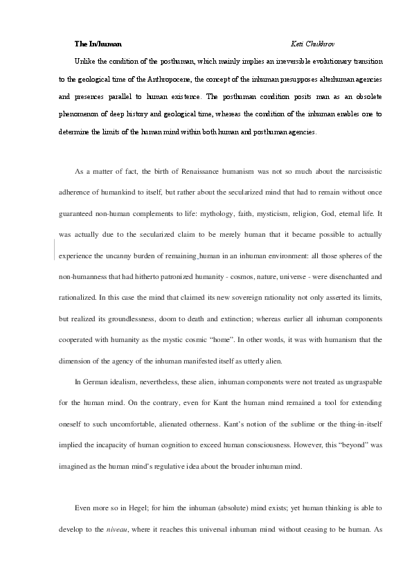 (DOC) The In/human, entry for the Posthuman Glossary, ed. by R ...