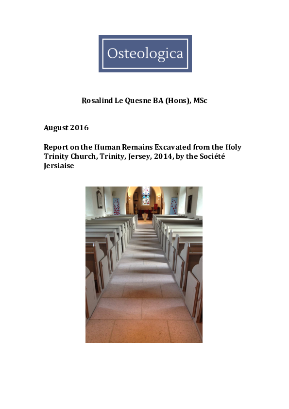 Report on the Human Remains Excavated from the Holy Trinity Church, Trinity, Jersey, 2014, by the Société Jersiaise