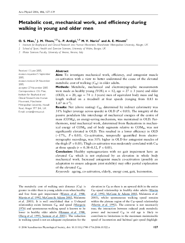 (PDF) Metabolic cost, mechanical work, and efficiency during walking in