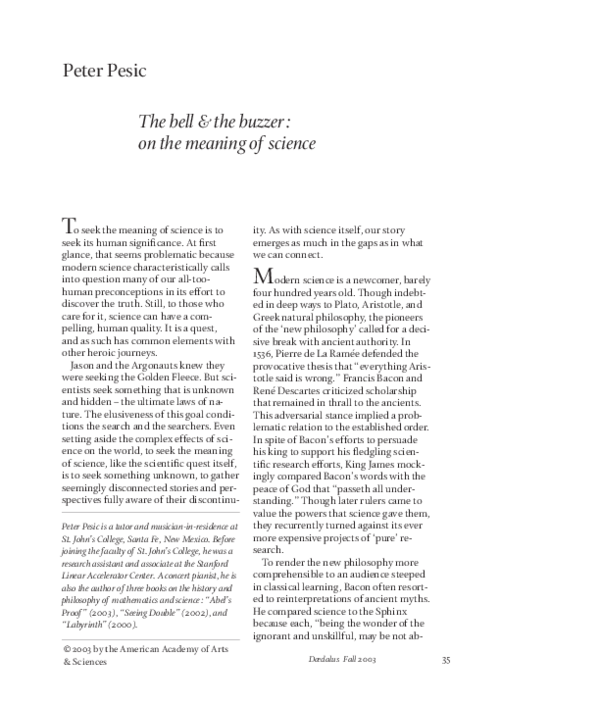(PDF) The bell & the buzzer on the meaning of science Peter Pesic