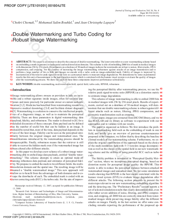 (PDF) Double Watermarking and Turbo Coding for Robust Image Watermarking