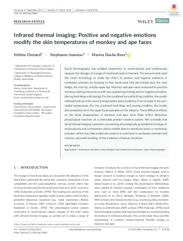 (PDF) Infrared thermal imaging Positive and negative emotions modify