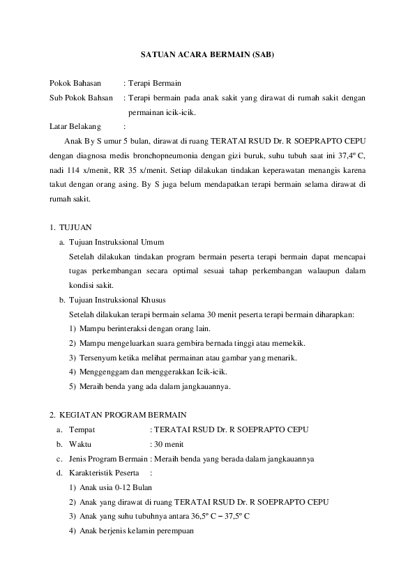 Doc Satuan Acara Bermain Sab Untung Margy Academia Edu