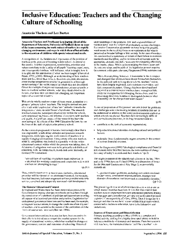 (PDF) Inclusive Education Teachers and the Changing Culture of