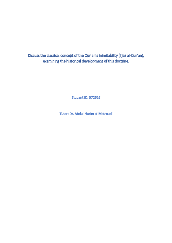 (DOC) Discuss the classical concept of the Qur’an’s inimitability.docx
