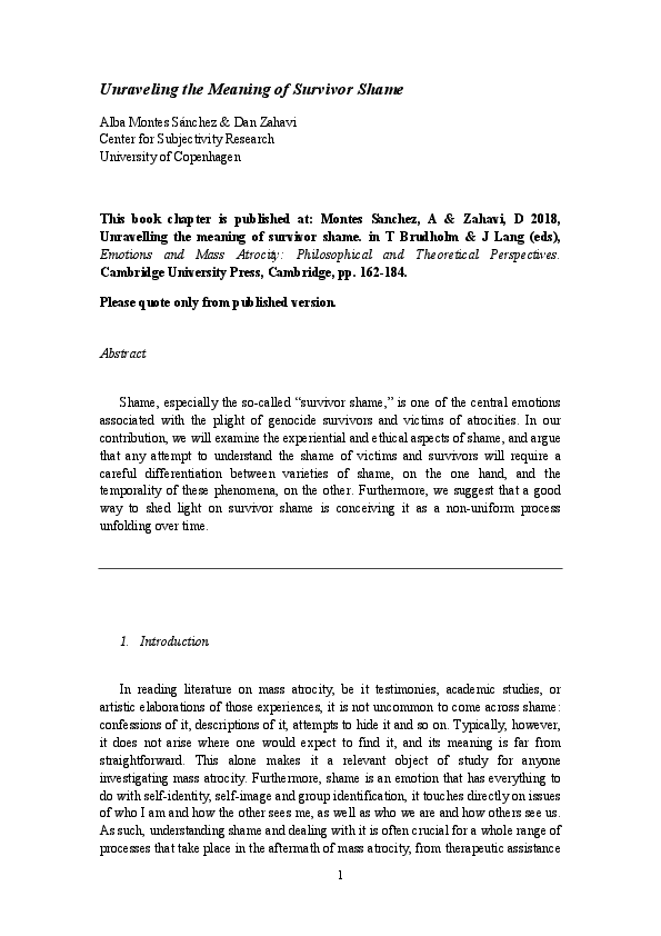 (PDF) Unraveling the Meaning of Survivor Shame | Alba Montes Sánchez