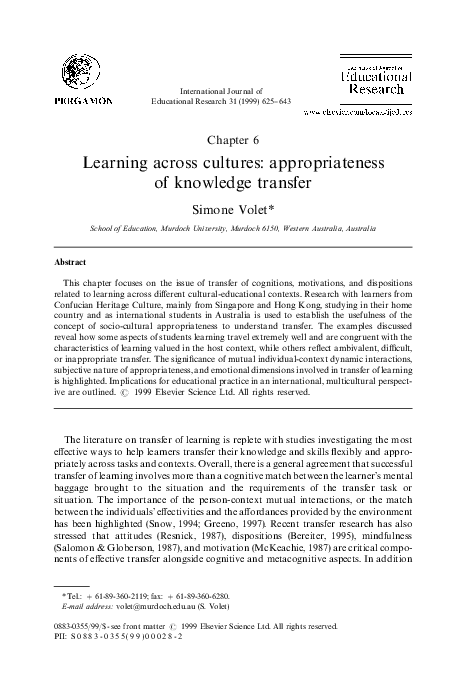 (PDF) Learning across cultures: appropriateness of knowledge transfer