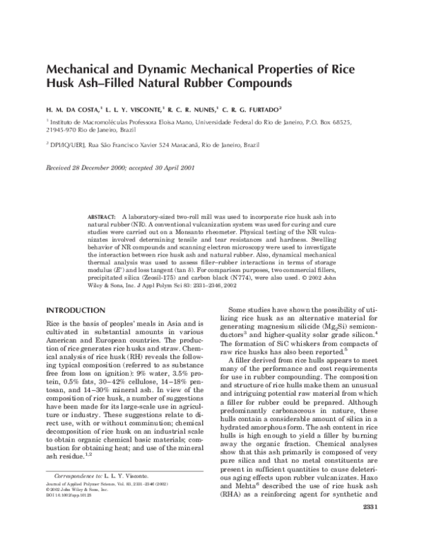 (PDF) Mechanical and Dynamic Mechanical Properties of Rice Husk Ash ...