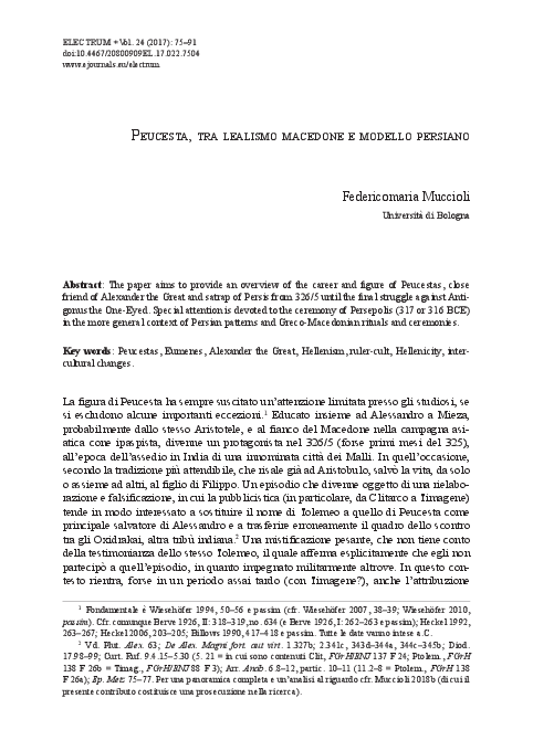 (PDF) Peucesta, tra lealismo macedone e modello persiano, 