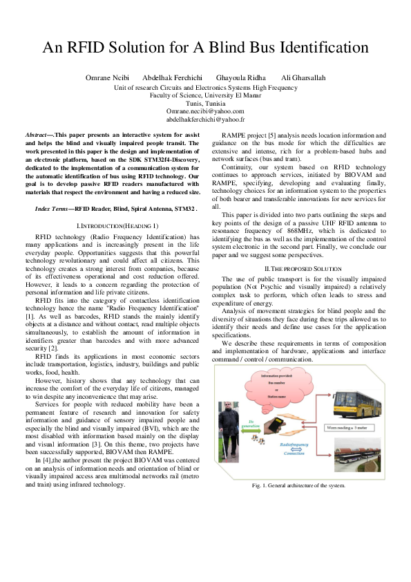 (PDF) An RFID Solution for A Blind Bus Identification