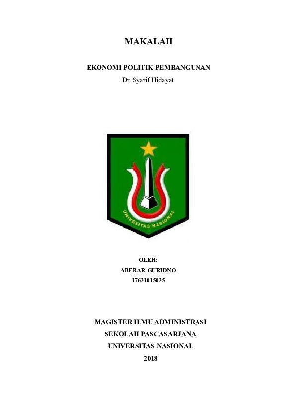 Doc Ekonomi Politik Pembangunan Magister Ilmu Administrasi Universitas Nasional Aberar Guridno Academia Edu