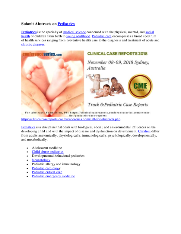 (DOC) CME Conference Submit Abstracts on Pediatrics for Clinical case Reports 2018 Clinical