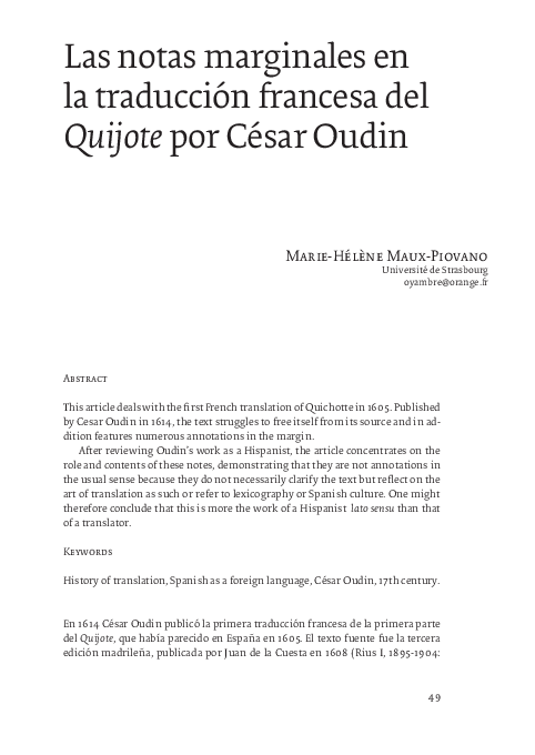 (PDF) Las notas marginales en la traduccion francesa del Quijote por ...