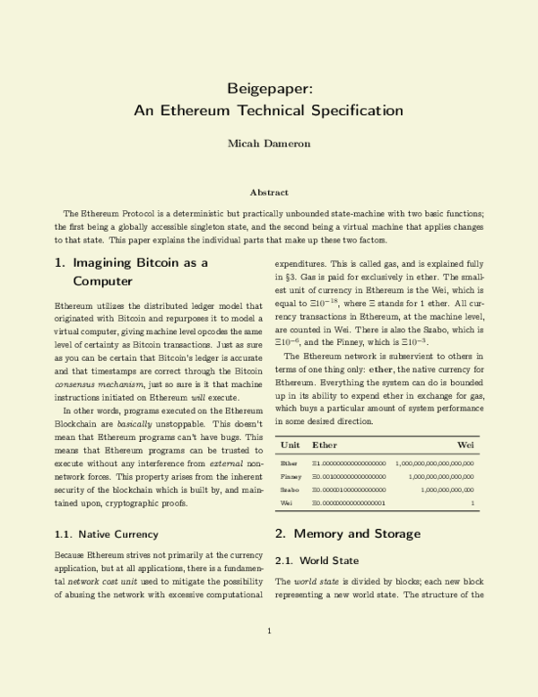 (PDF) Beigepaper: An Ethereum Technical Specification