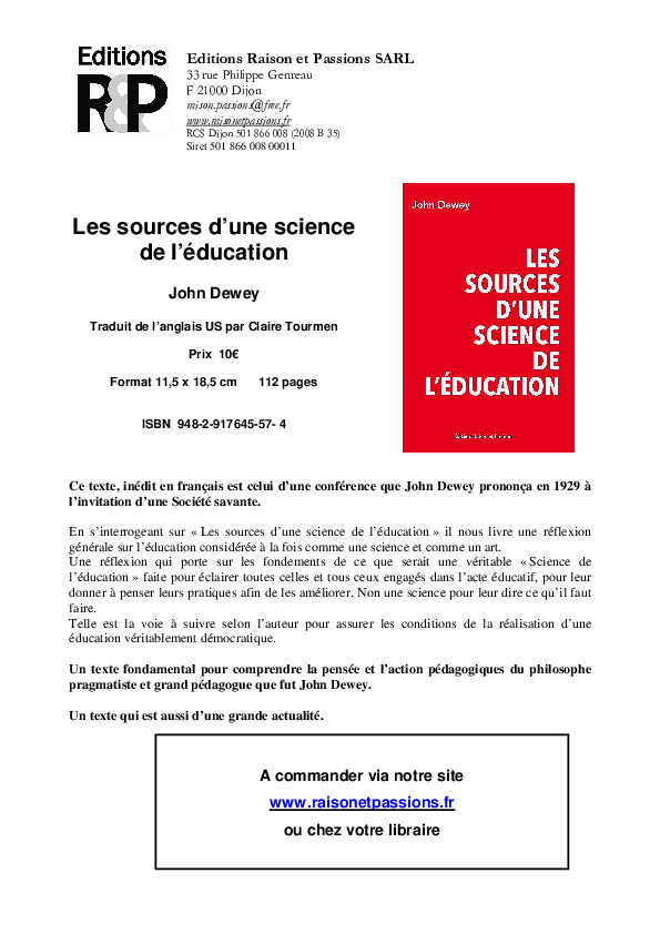 (PDF) Les sources d'une science de l'éducation de John Dewey